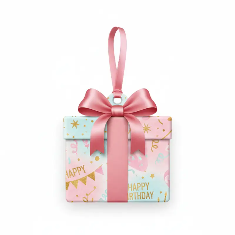 Gift box shaped birthday paper air freshener with ribbon