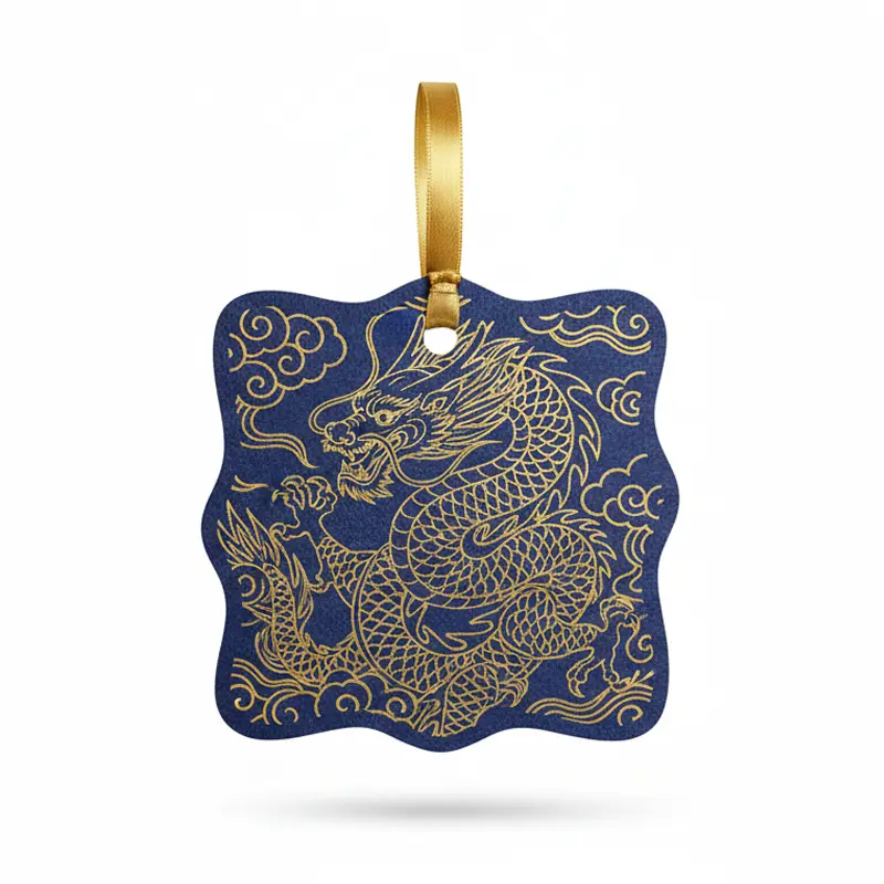 Long strip paper air freshener with minimal black ink mountain illustration