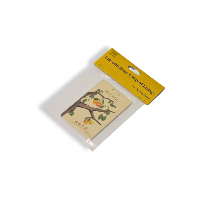 Abstract art car air freshener with oriental woody scent – front view