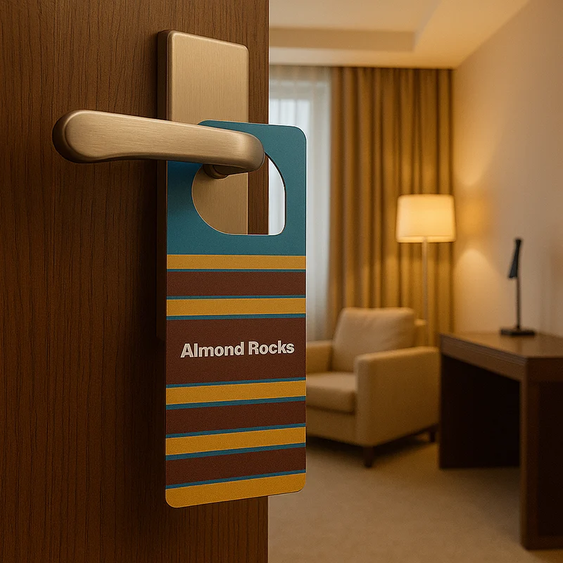 Striped almond aroma door hanger freshener used in hotel interiors