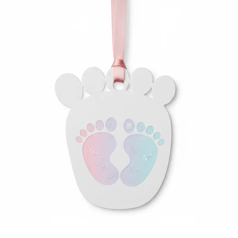 Baby footprint shaped air freshener in pink and blue gradient