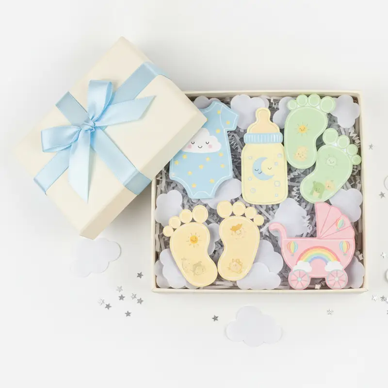 Baby shower paper air freshener gift set with cute baby-themed designs