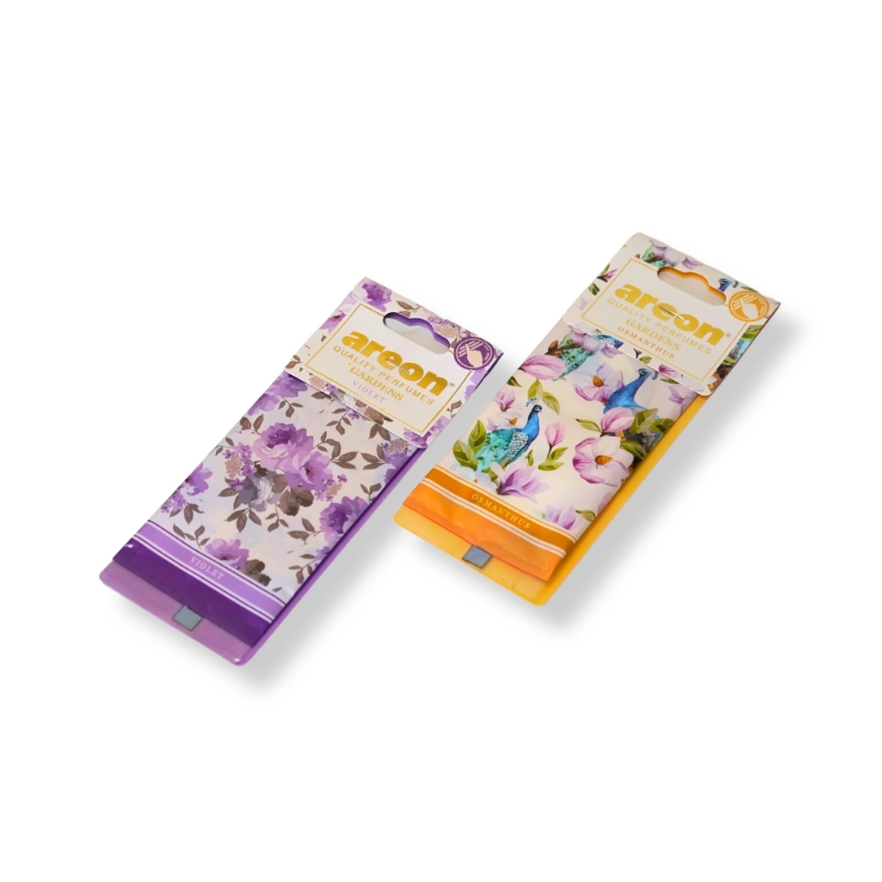 Violet scented car air freshener with packaging – hanging floral perfume card for vehicles