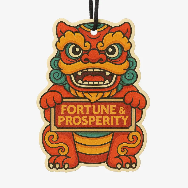 Cartoon dragon Chinese New Year air freshener with greeting banner