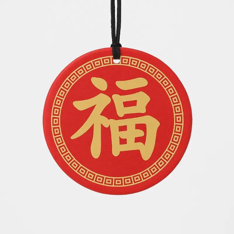 Round Chinese New Year “Fu” paper air freshener in red and gold