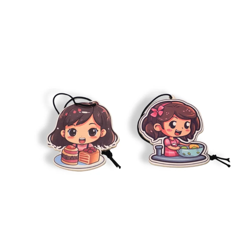 Cute girl car air freshener retail packaging by AromaEase