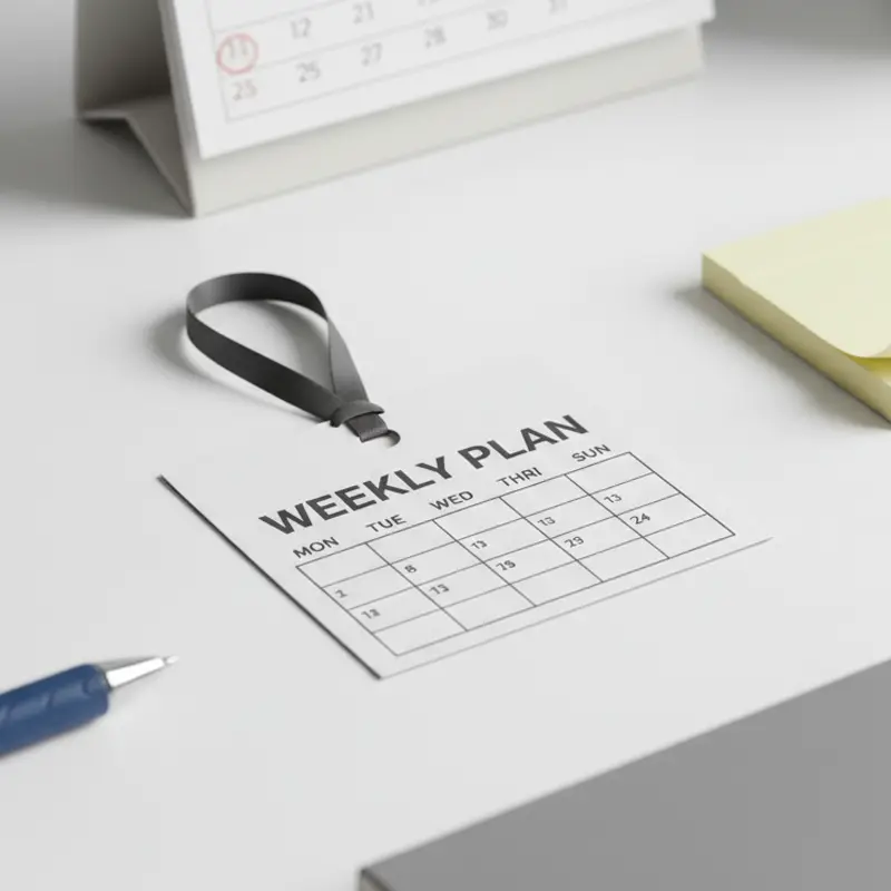 Hanging weekly plan air freshener on modern office desk