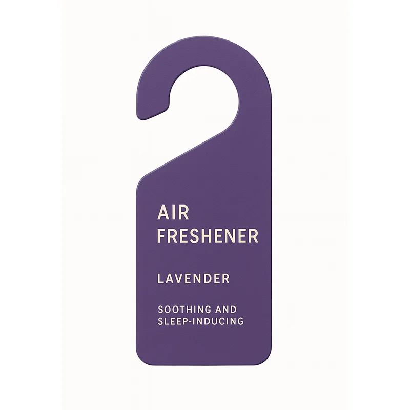 Lavender door hanger air freshener with a purple soothing design