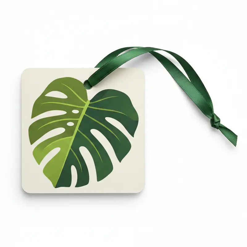 Monstera leaf paper air freshener on white background