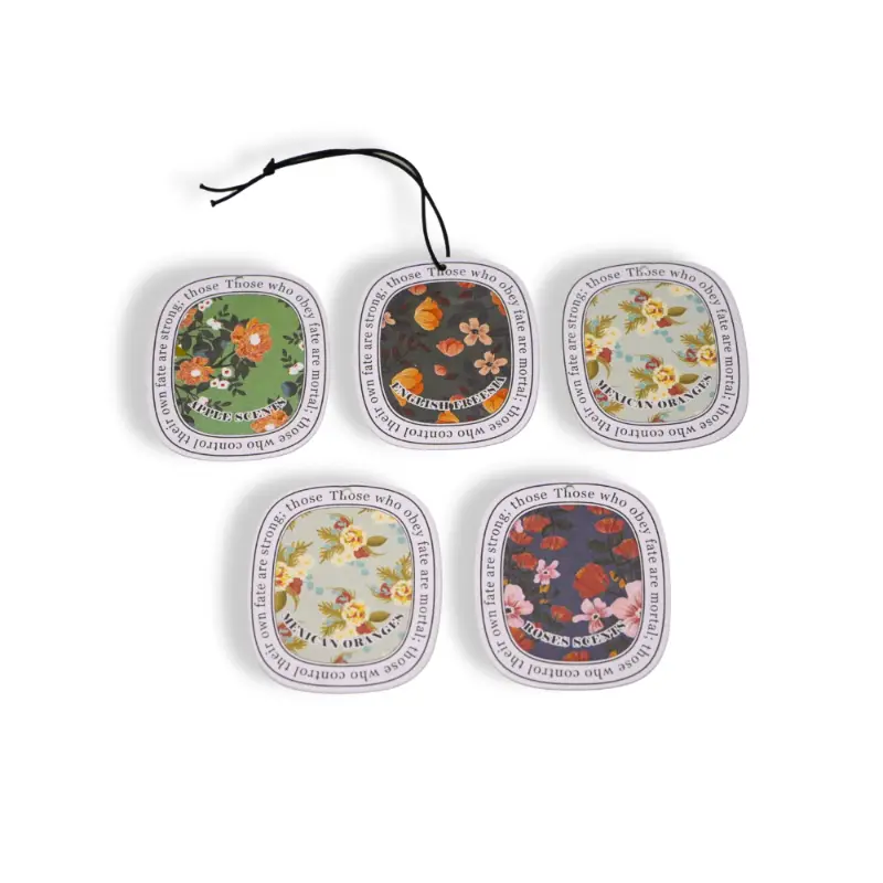 Front layout of assorted floral fragrance air fresheners with different illustrated designs
