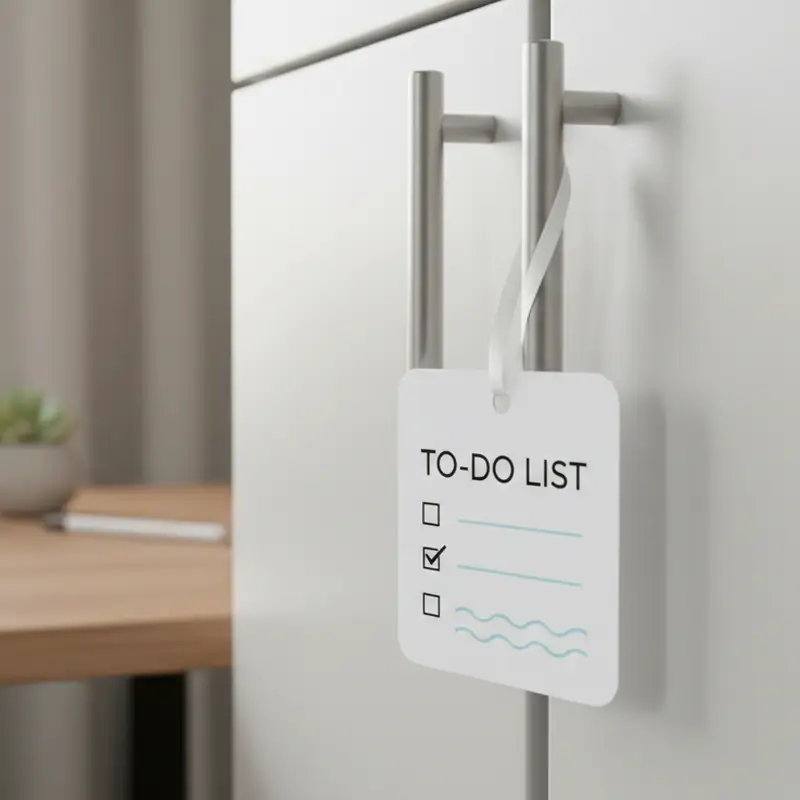 To-do list paper air freshener hanging on office cabinet handle