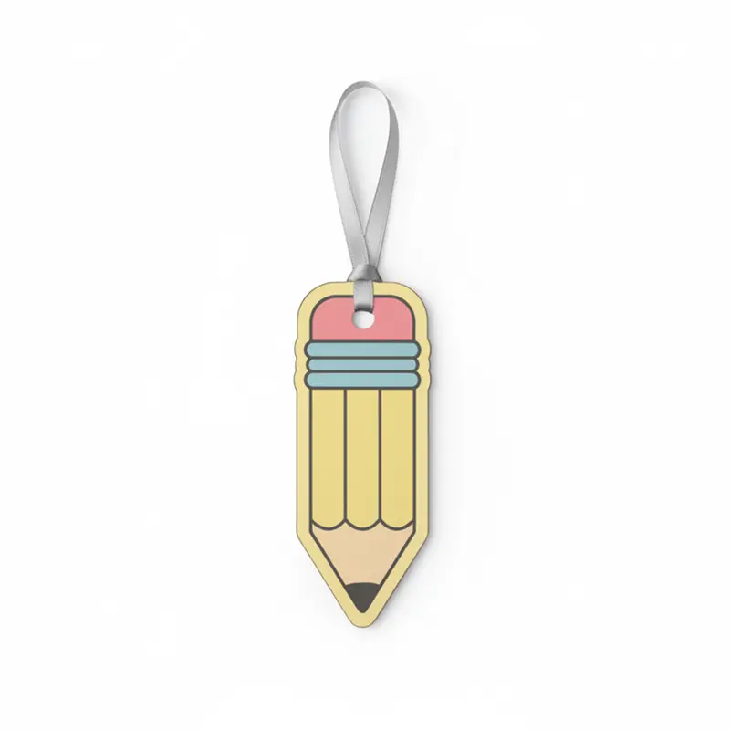 Pencil-shaped paper air freshener hanging on office drawer
