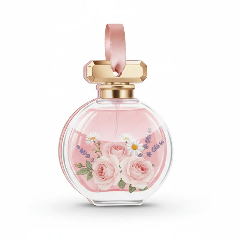 Round floral perfume air freshener with roses and lavender