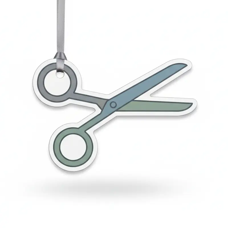 Scissors icon paper air freshener with grey ribbon