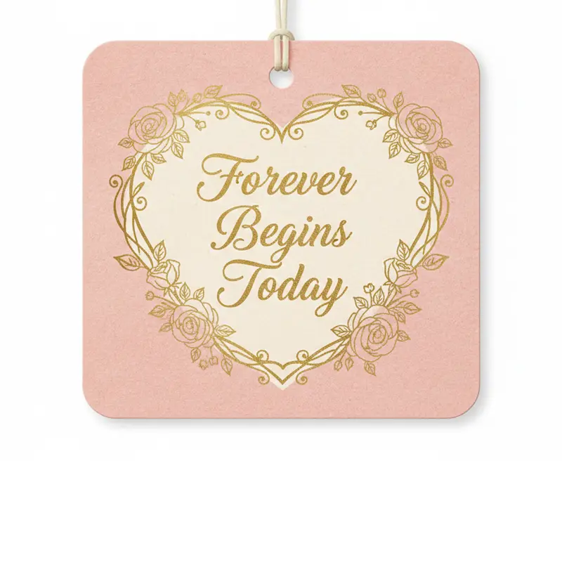 Oval wedding rings air freshener with rose wreath and soft blush design
