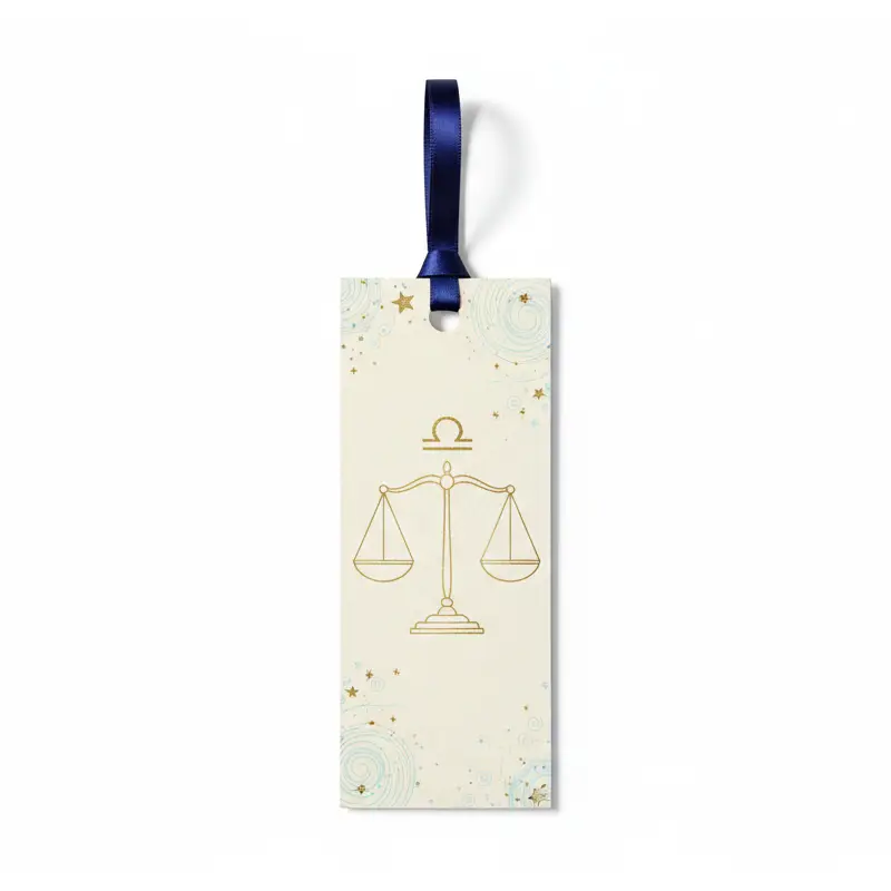 Libra zodiac bookmark-style paper air freshener with gold line art